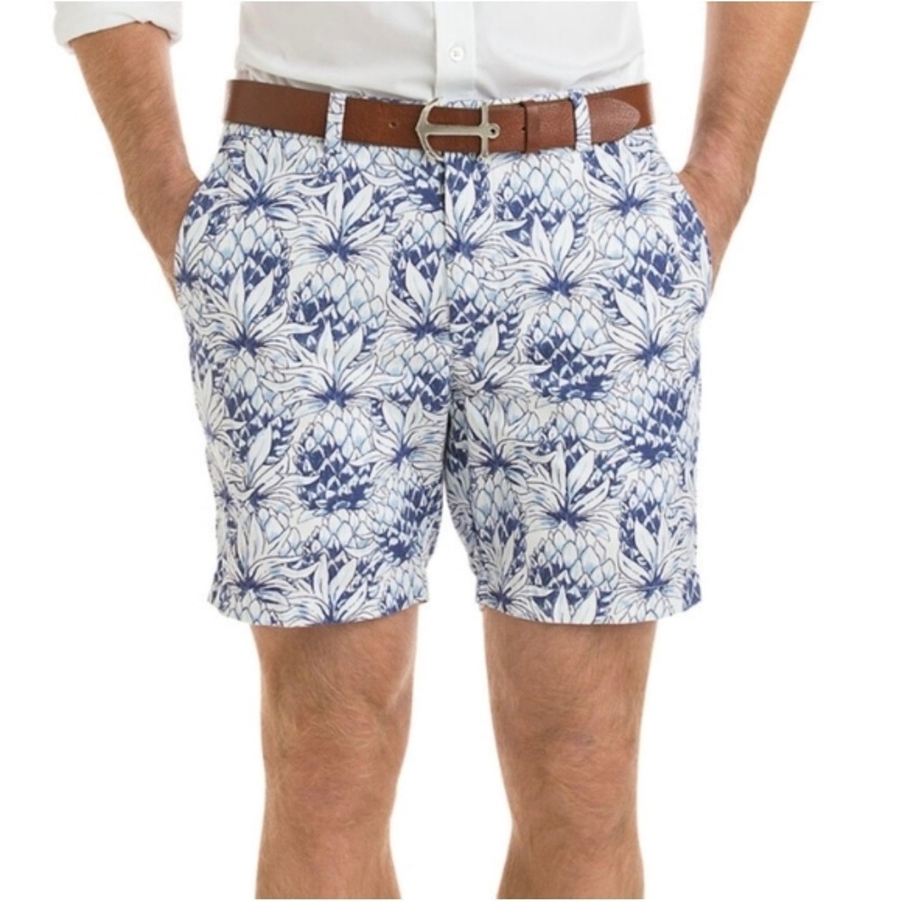 Vineyard Vines Mens 7 Inch Pineapple Print Breaker Shorts White Cap Blue 30 NEW